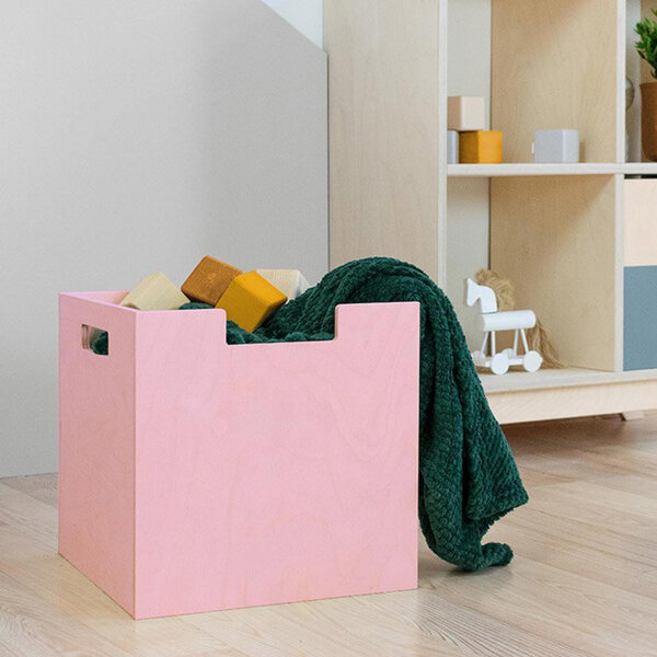 Boîte de rangement bois modèle 2 - poignées - Rose - 33 x 33 x 37 cm