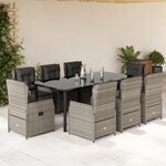 vidaXL Ensemble à manger de jardin et coussins 9 Pièces gris clair rotin