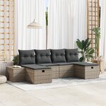 vidaXL Ensemble de canapé de jardin de 6 pièces avec coussins gris en poly rotin