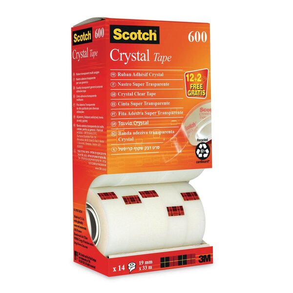 Crystal Ruban adhésif transparent largeur 19 mm x longueur 33 m (Lot de 12 + 2 OFFERTS) (paquet 14 unités)