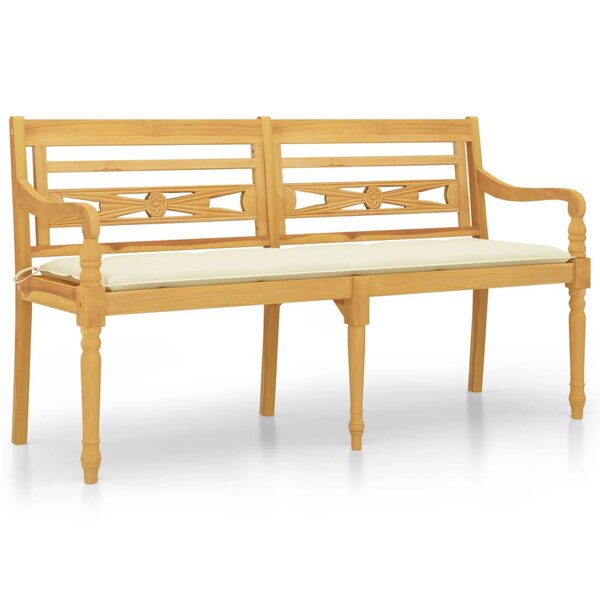 vidaXL Banc Batavia avec coussin crème 150 cm Bois de teck massif