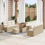 Ensemble de Canapés de Jardin 9 Pièces avec Coussins Beige Polyrotin Acacia