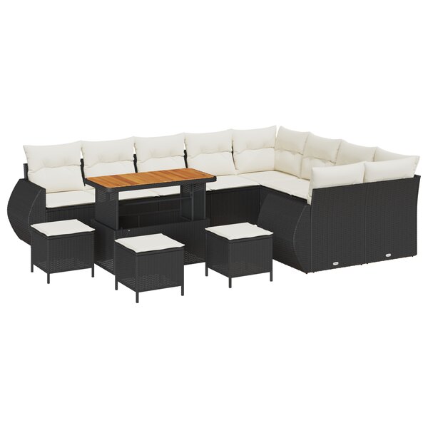 vidaXL Ensemble de canapé de jardin 13 pièces avec coussins Noir Poly Rattan Acacia