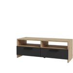 Meuble TV chêne et Noir - 2 Abattants + 2 niches - 95 x 36 x 34 5 cm