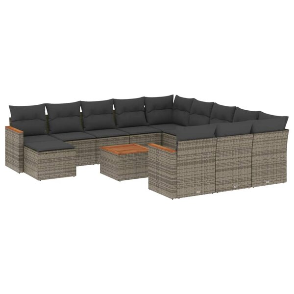 vidaXL Salon de jardin avec coussins 13 Pièces gris résine tressée