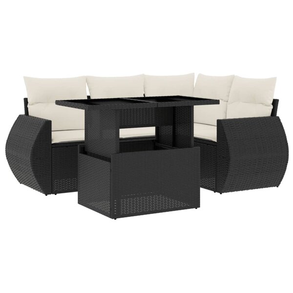 vidaXL Salon de jardin 5 Pièces avec coussins noir résine tressée