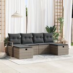 Ensemble de Canapés de Jardin de 6 Pièces avec Coussins Gris Rattan Poly