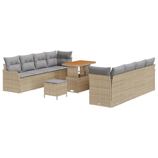 vidaXL Ensemble canapé de jardin 11 pièces avec coussins Beige Poly Rattan