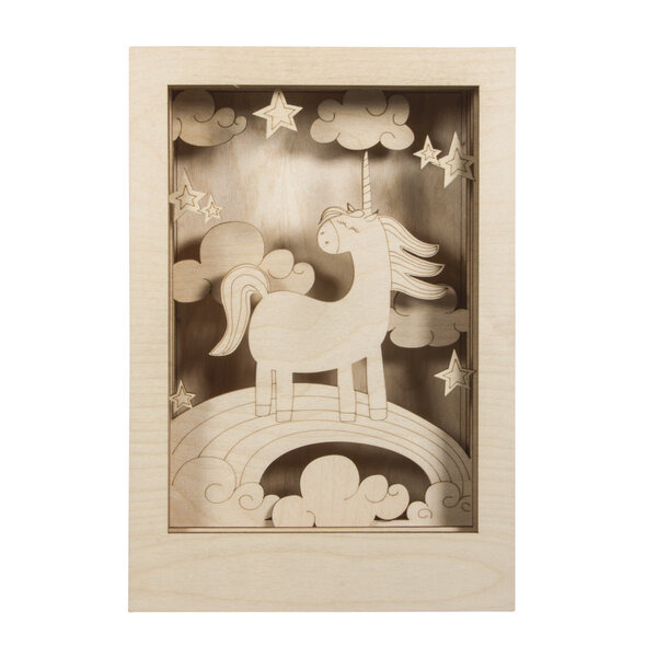 Kit bois cadre à motif3D Licorne FSC100  nature  20x30x6 5cm  13 pces  boîte 1kit
