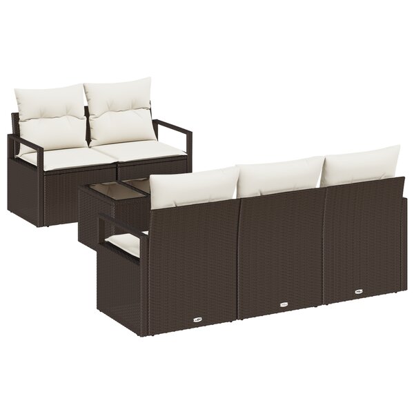 Ensemble de jardin vitaXL 6 pièces avec coussins Marron Poly Rattan