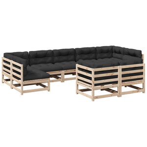 vidaXL Salon de jardin 9 Pièces avec coussins bois de pin massif