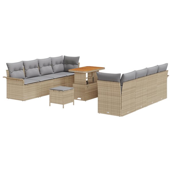 vidaXL Canapé de jardin 11 pièces avec coussins beige poly rattan acacia