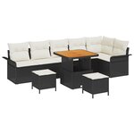 Ensemble de 9 Pièces de Canapé de Jardin avec Coussins Noir Poly Rattan Acacia