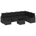 vidaXL Ensemble de Canapés de Jardin 9 Pièces avec Coussins Rotin Poly Noir