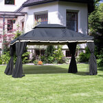 Tonnelle barnum pavillon de jardin style colonial double toit toile moustiquaires et toiles amovibles 3 9L x 2 9l x 2 8H m noir