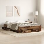 Cadre de lit vidaXL avec tiroirs Bois ancien 135x190 cm Bois d'ingénierie
