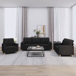 vidaXL Ensemble de canapés 3 Pièces avec coussins noir tissu