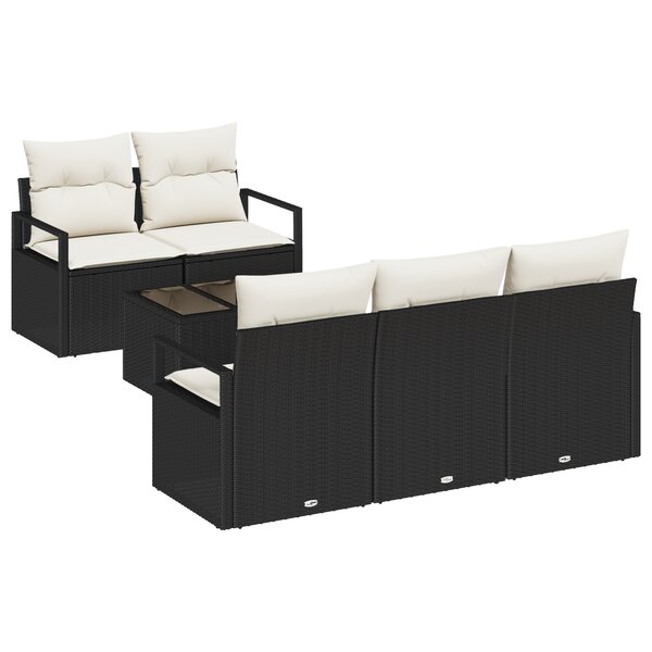vidaXL Ensemble de Canapé de Jardin 6 Pièces avec Coussins Rattan Noir