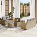 Ensemble de Canapé de Jardin vidaXL 8 Pièces avec Coussins Beige Rotin Poly Acacia