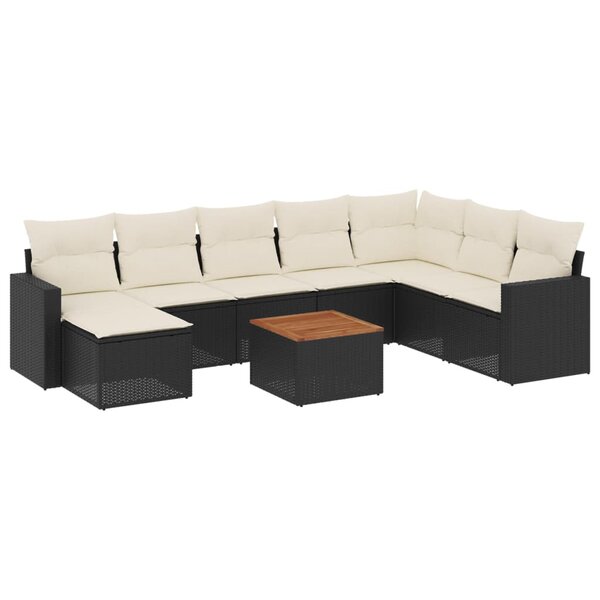 vidaXL Salon de jardin 9 Pièces avec coussins noir résine tressée