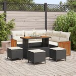 Canapé de jardin de 9 pièces avec coussins noir poly rattan acacia