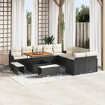 Ensemble de Canapé de Jardin 13 Pièces avec Coussins Noir Rattan Synthétique Acacia