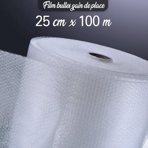 Lot de 1 rouleau de film bulle d'air 35µ gain de place 25cm x 100 mètres