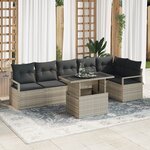 Ensemble de Canapés de Jardin vidaXL 7 pièces avec Coussins Gris clair Rotin Poly