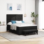 vidaXL Lit à Ressort avec Matelas & Banc Noir 160x200 cm Tissu