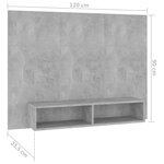 vidaXL Meuble TV mural Gris béton 120x23 5x90 cm Aggloméré