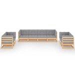 Salon de jardin meuble d'extérieur ensemble de mobilier 8 pièces avec coussins bois de pin massif 02_0017534