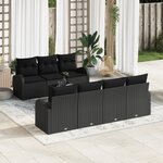 Canapé de Jardin 8 Pièces avec Coussins Rattan Poly Noir