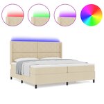 Lit à sommier Box avec matelas et LED Crème 200x200 cm Tissu