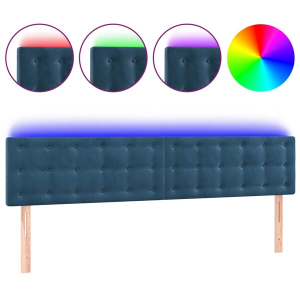vidaXL Tête de lit à LED Bleu foncé 160x5x78/88 cm Velours