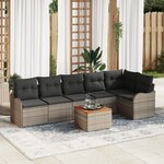 Ensemble de Canapés de Jardin de 7 Pièces avec Coussins en Poly Rotin Gris Acacia