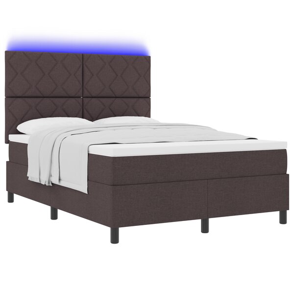 vidaXL Lit à Ressorts avec Matelas & LED Marron Foncé 140x200 cm Tissu