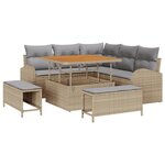 Ensemble de canapé de jardin 8 pièces avec coussins beige rotin synthétique acacia