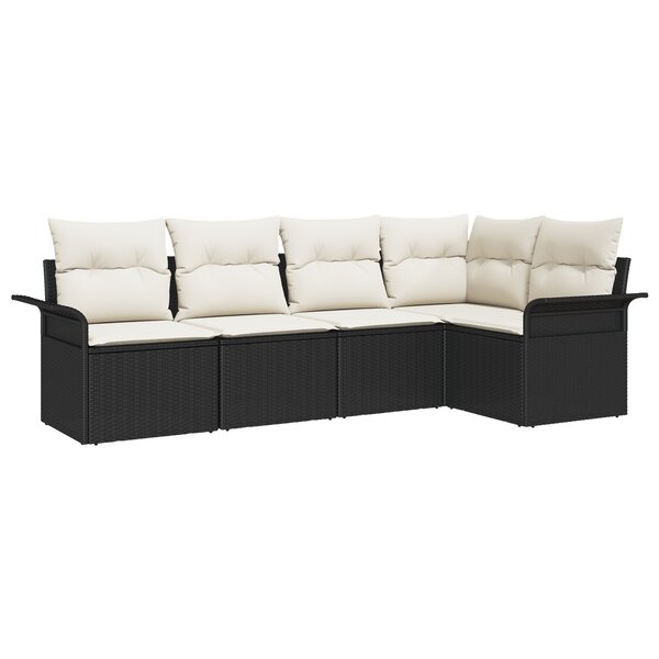 vidaXL Ensemble de canapé de jardin de 5 pièces avec coussins en poly rotin noir