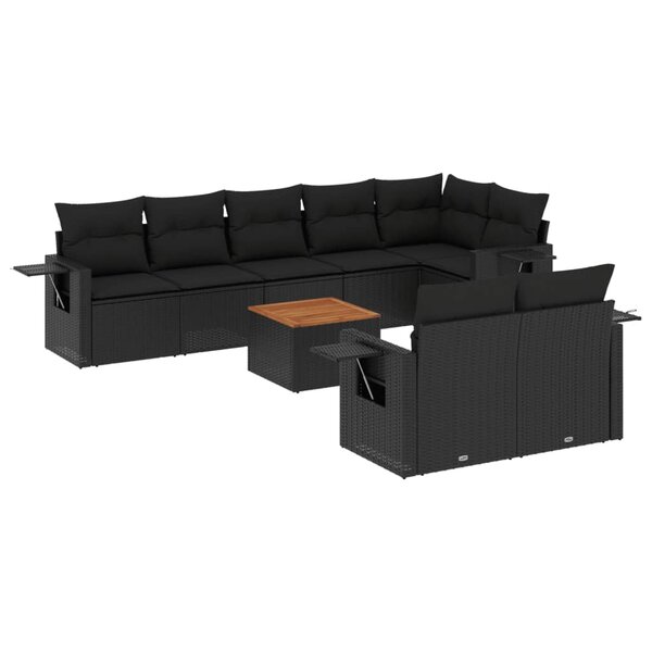 vidaXL Salon de jardin 9 Pièces avec coussins noir résine tressée