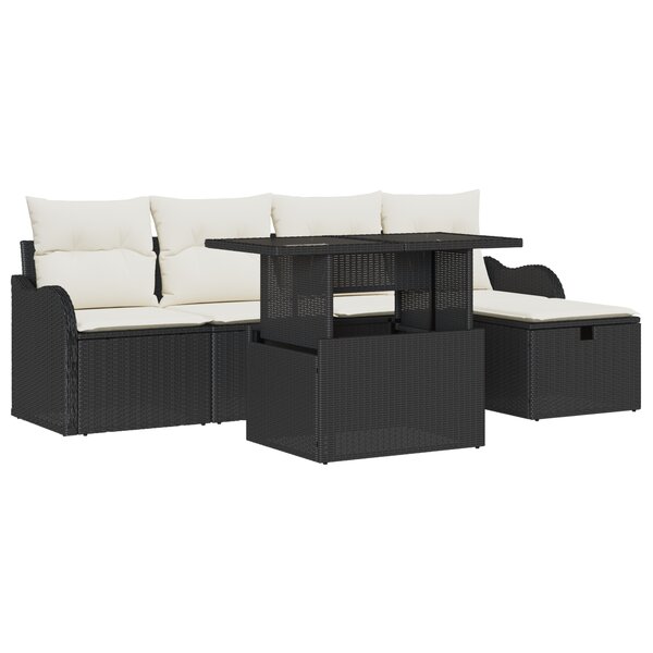 Ensemble de canapé de jardin vidaXL 6 pièces avec coussins en poly rattan noir