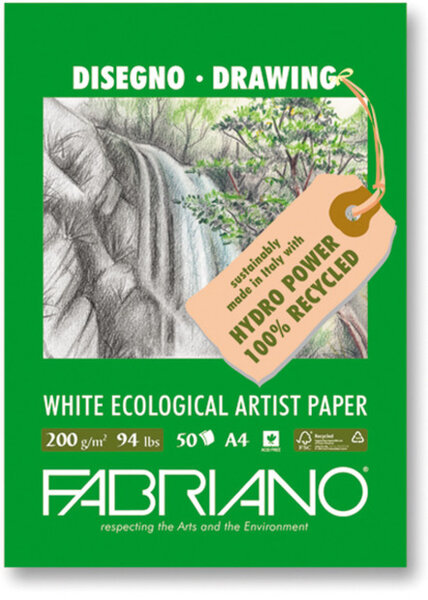 FABRIANO WHITE ECOLOGICAL ARTIST PAPER-Bloc29 7x42cm-200gsm-25feuille