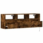 vidaXL Meuble TV mural avec lumières LED chêne fumé 130x31x45 cm
