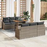 vidaXL Ensemble de repas de jardin 7 pièces avec coussins gris en rattan poly et acacia