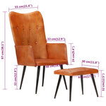 vidaXL Chaise à oreilles avec repose-pied Brun roux Cuir véritable