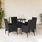 vidaXL Ensemble à manger de jardin et coussins 5 Pièces noir rotin verre