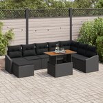 vidaXL Ensemble de salle à manger de jardin en 9 pièces avec coussins en poly rattan noir et acacia
