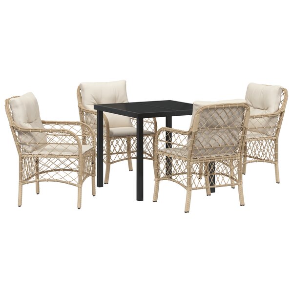 vidaXL Ensemble de Salle à Manger de Jardin 5 Pièces avec Coussins Beige Poly Rattan