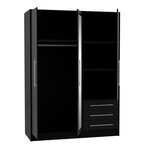 Armoire 3 portes battantes avec miroir + 3 tiroirs - Bois aggloméré - Noir - 144 6 x 60 x 200 cm