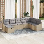 vidaXL Ensemble de canapé de jardin 8 pièces avec coussins beige poly rattan