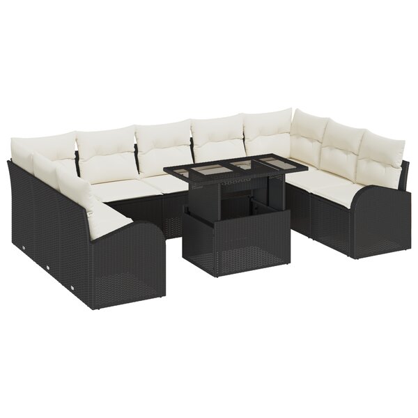 Ensemble de canapés de jardin vidaXL 10 pièces avec coussins en rotin poly noir